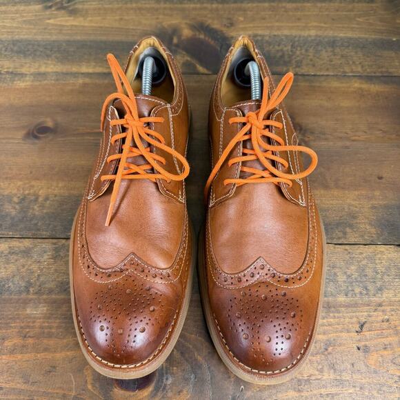 Sperry Men\'s 10 Gold Cup Wingtip Oxfords Dress Shoes Brown Leather Orange Lace main image 2